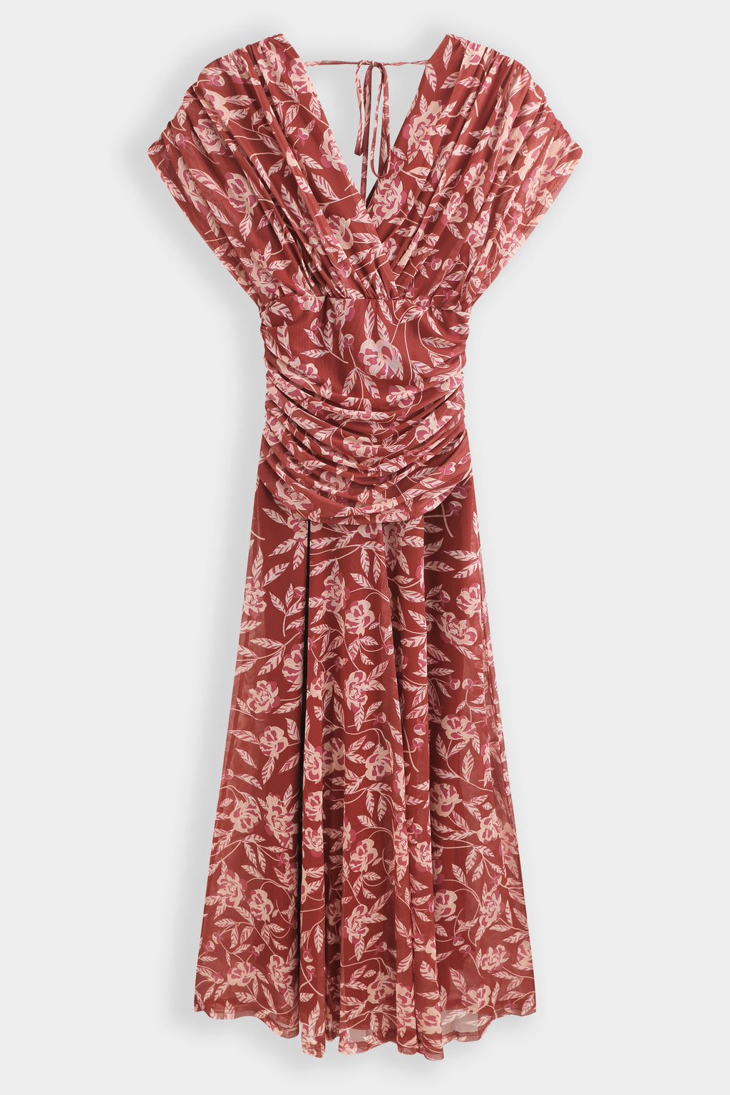 Burgundy Ruched Floral Dress