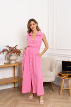 Fuchsia Button Front Midi Dress