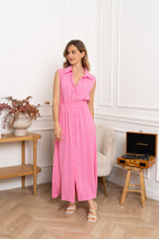 Fuchsia Button Front Midi Dress