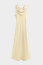 Yellow Satin Cowl Neck Dress