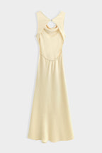 Yellow Satin Cowl Neck Dress
