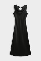 Black Satin Cowl Neck Dress