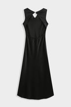 Black Satin Cowl Neck Dress