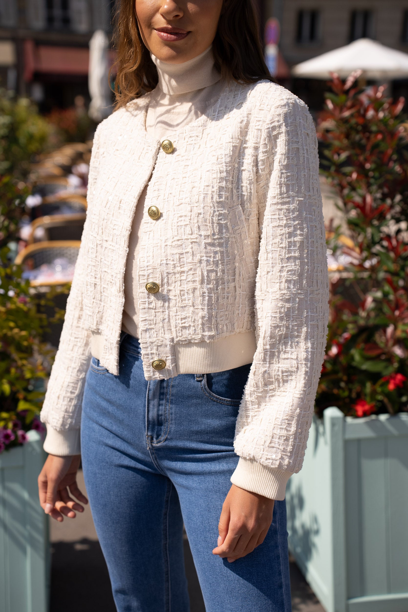 Ivory Sequin Cropped Jacket