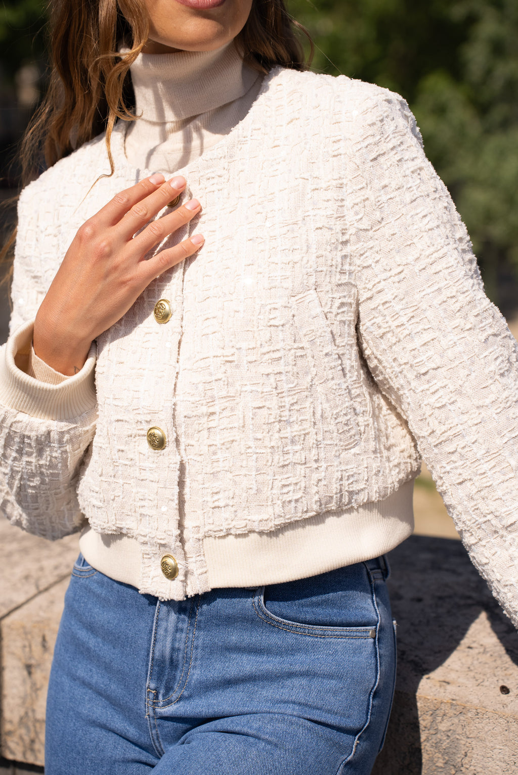 Ivory Sequin Cropped Jacket