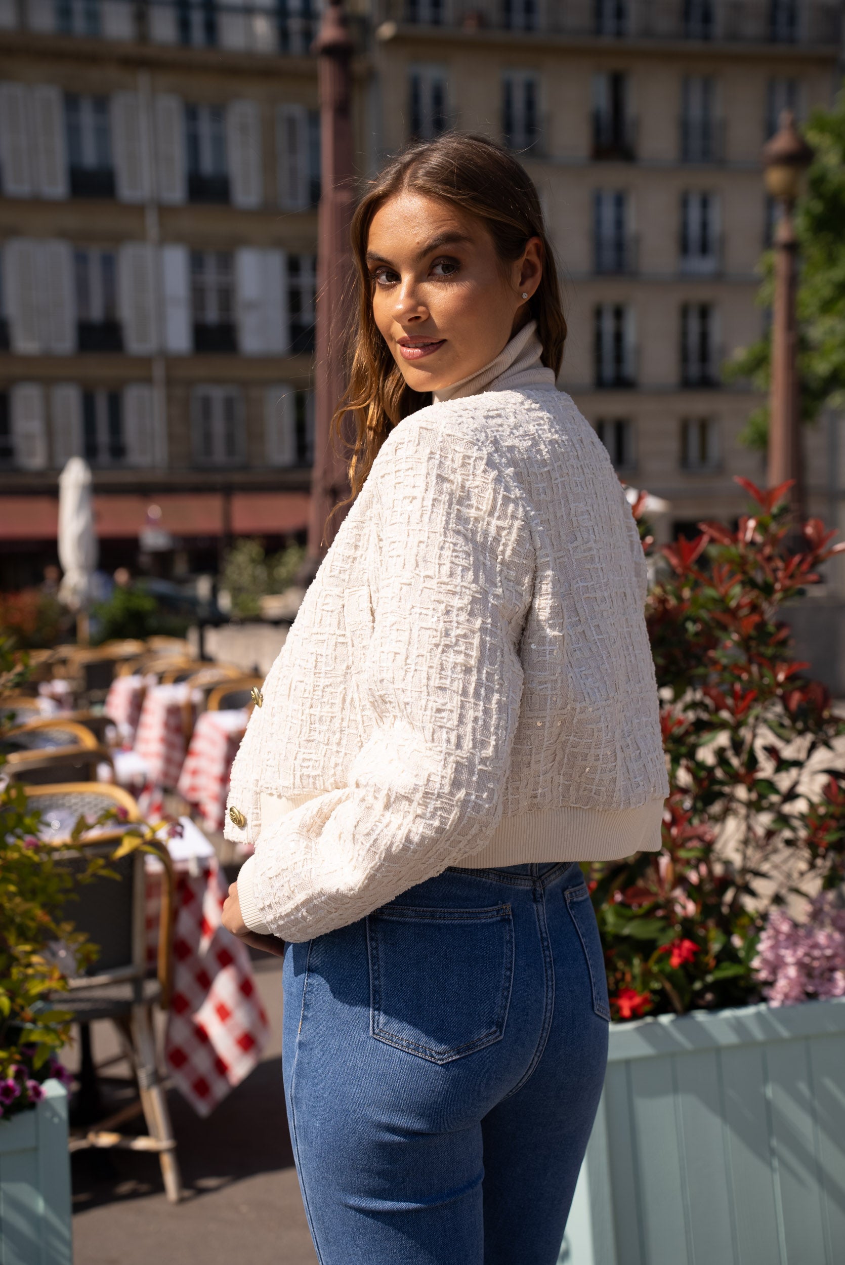 Ivory Sequin Cropped Jacket