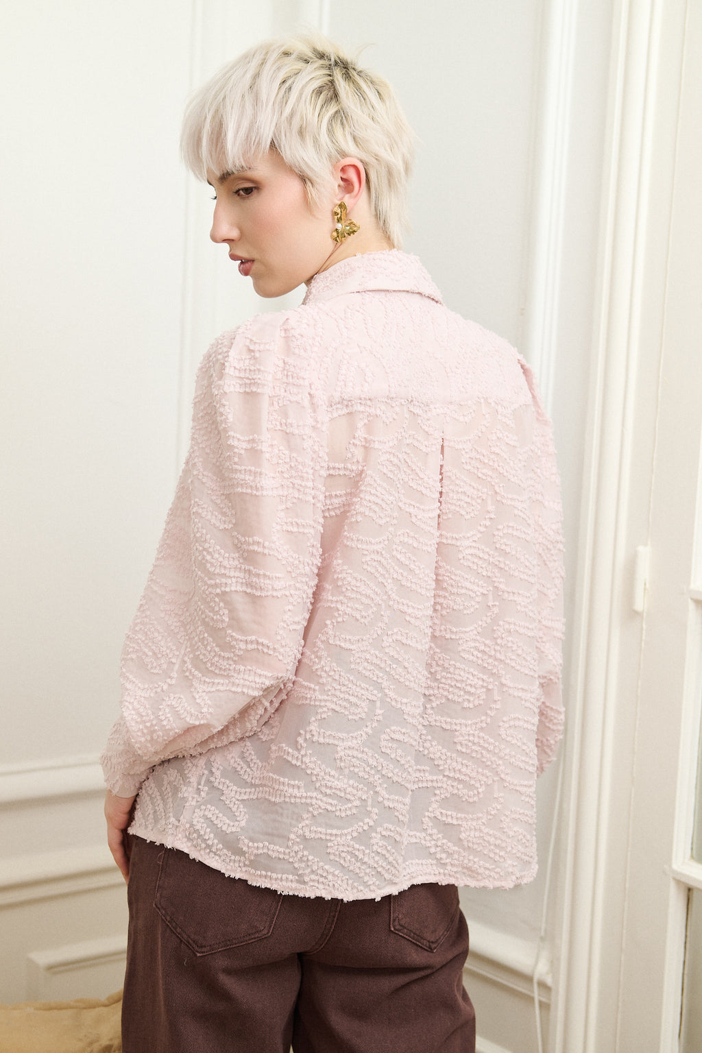 Pink Textured Sheer Blouse