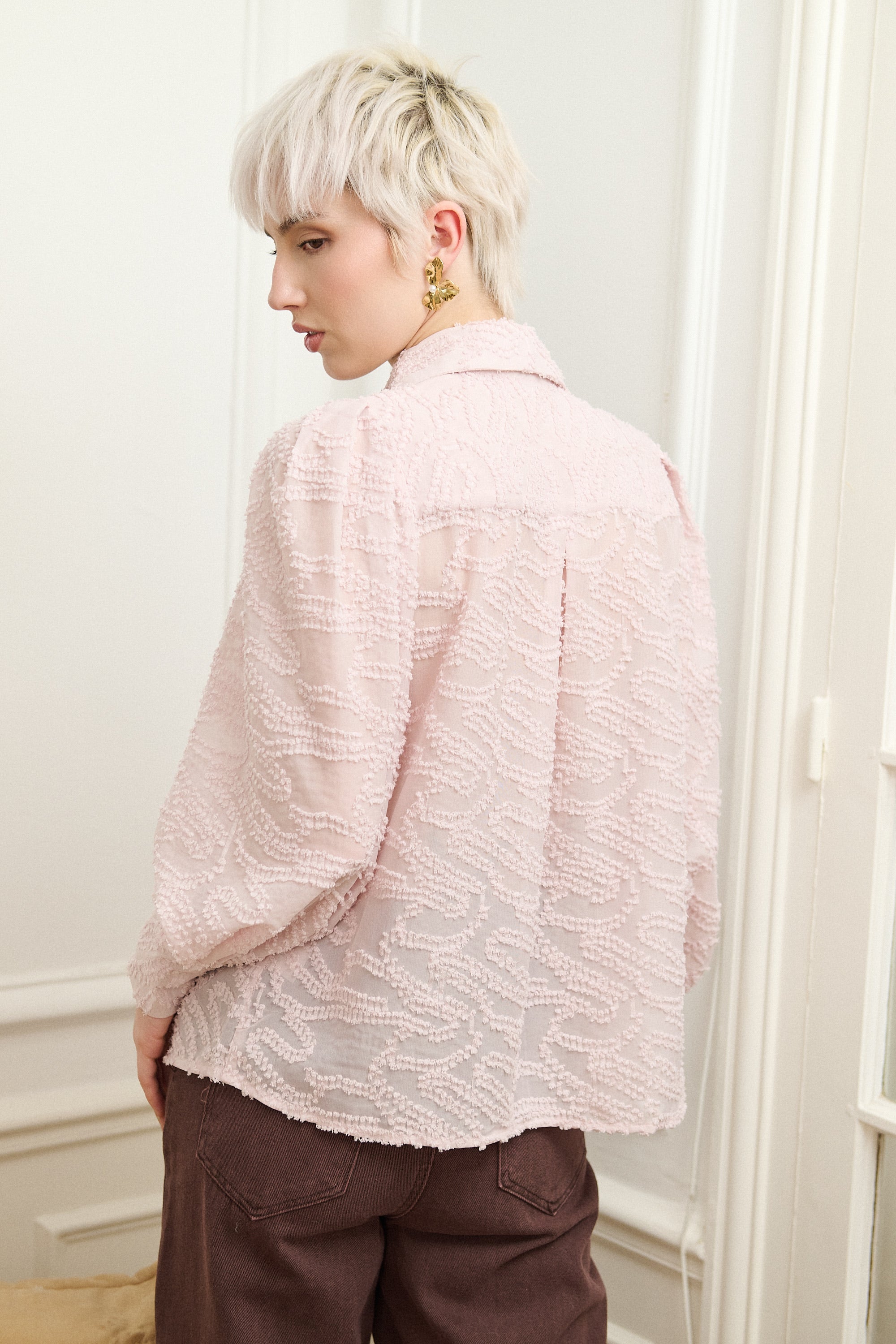 Pink Textured Sheer Blouse