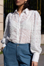 White Textured Sheer Blouse