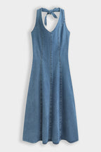 Denim Halter Neck A Line Dress