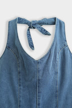 Denim Halter Neck A Line Dress