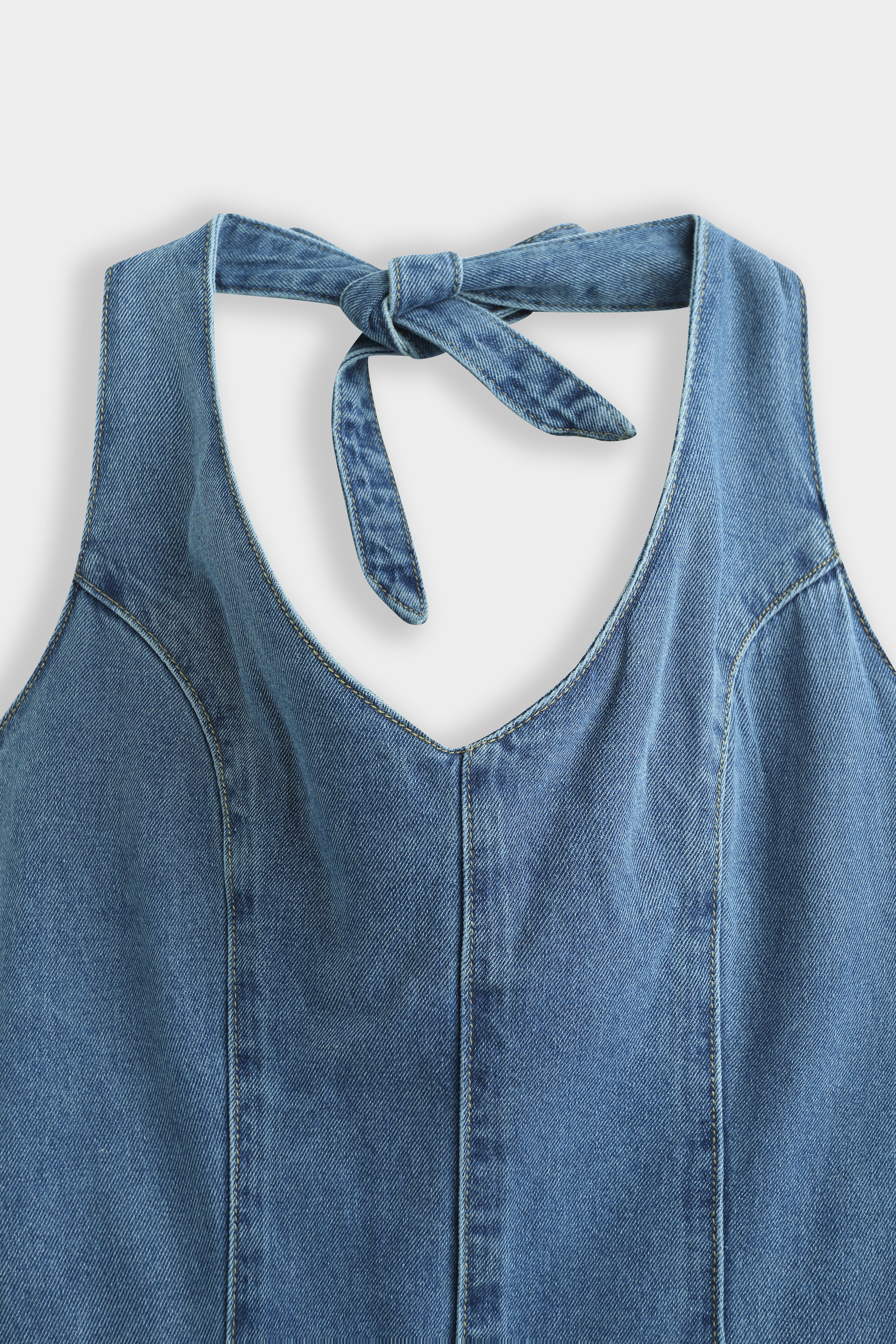 Denim Halter Neck A Line Dress