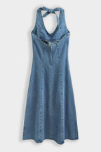Denim Halter Neck A Line Dress
