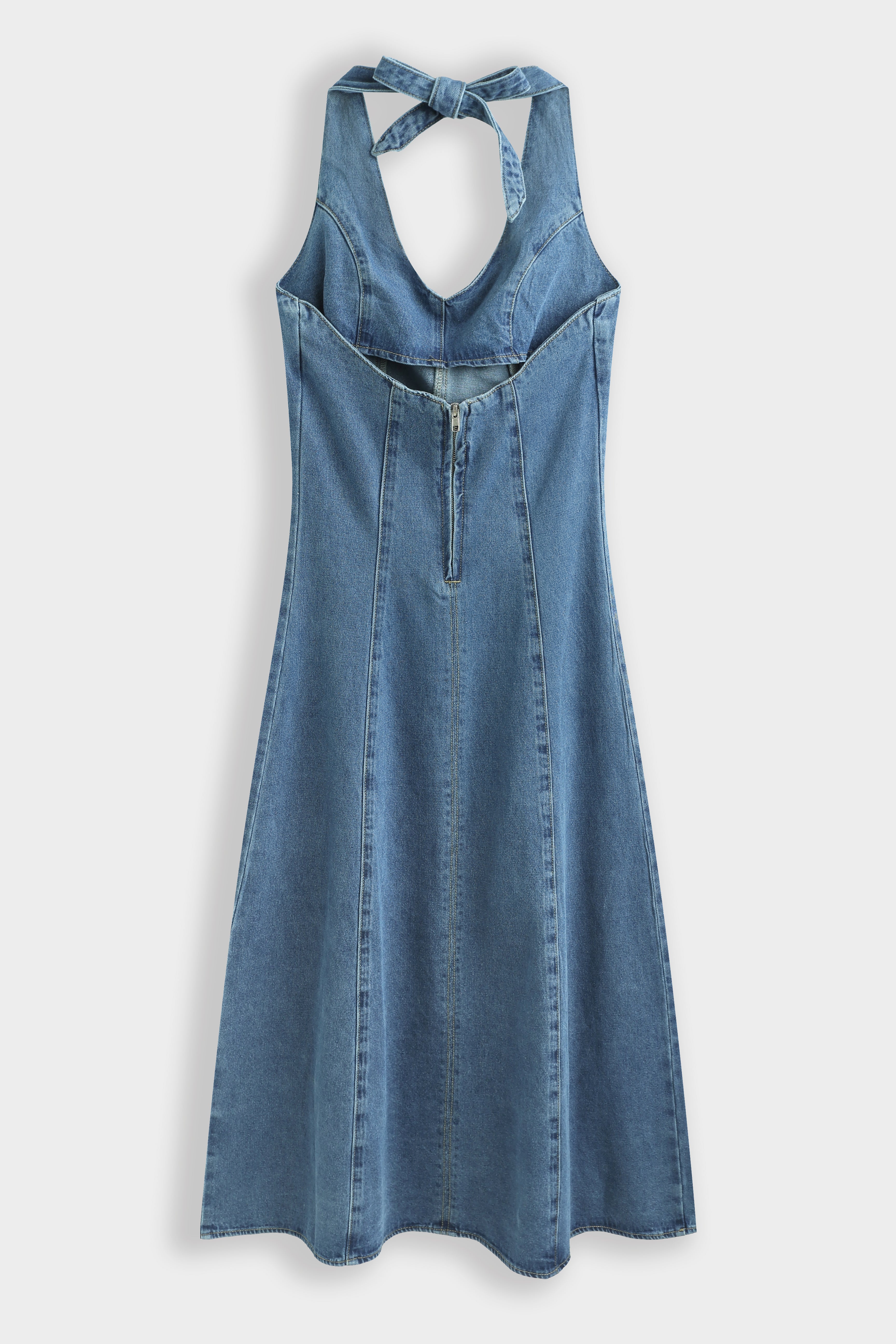 Denim Halter Neck A Line Dress