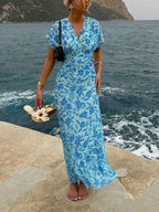 Blue Ruched Floral Dress