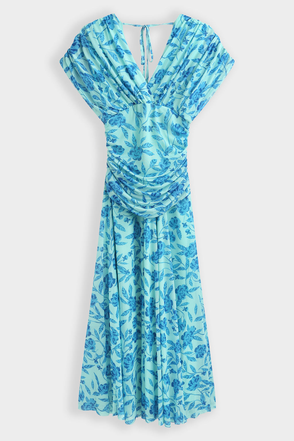 Blue Ruched Floral Dress