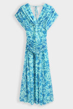 Blue Ruched Floral Dress