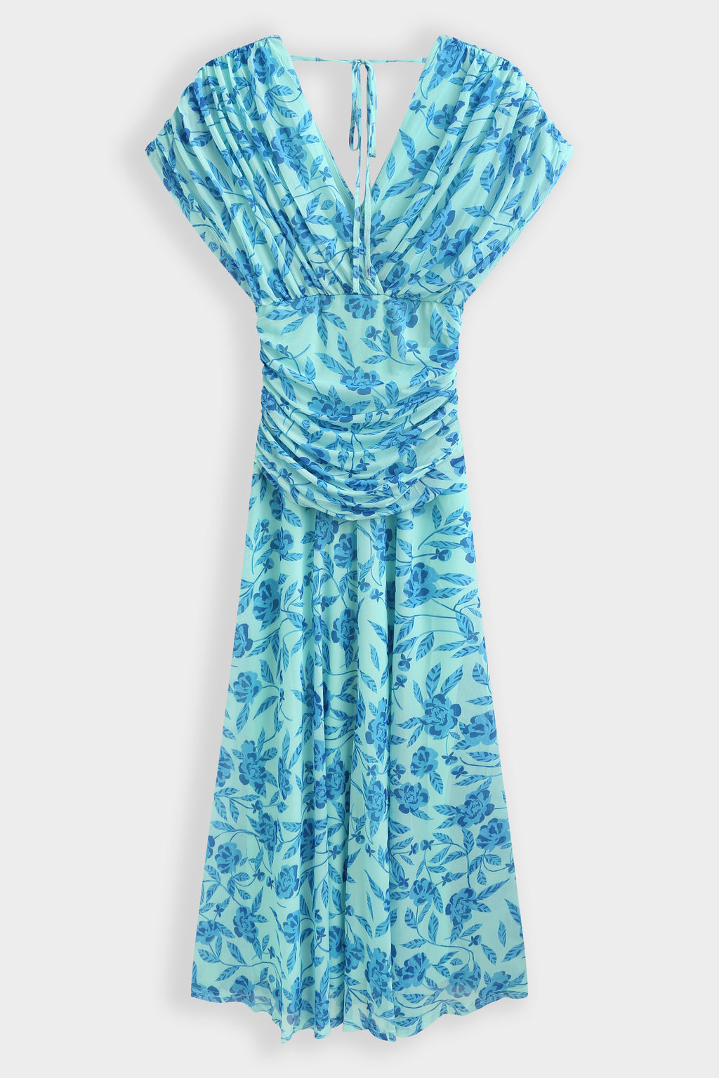 Blue Ruched Floral Dress