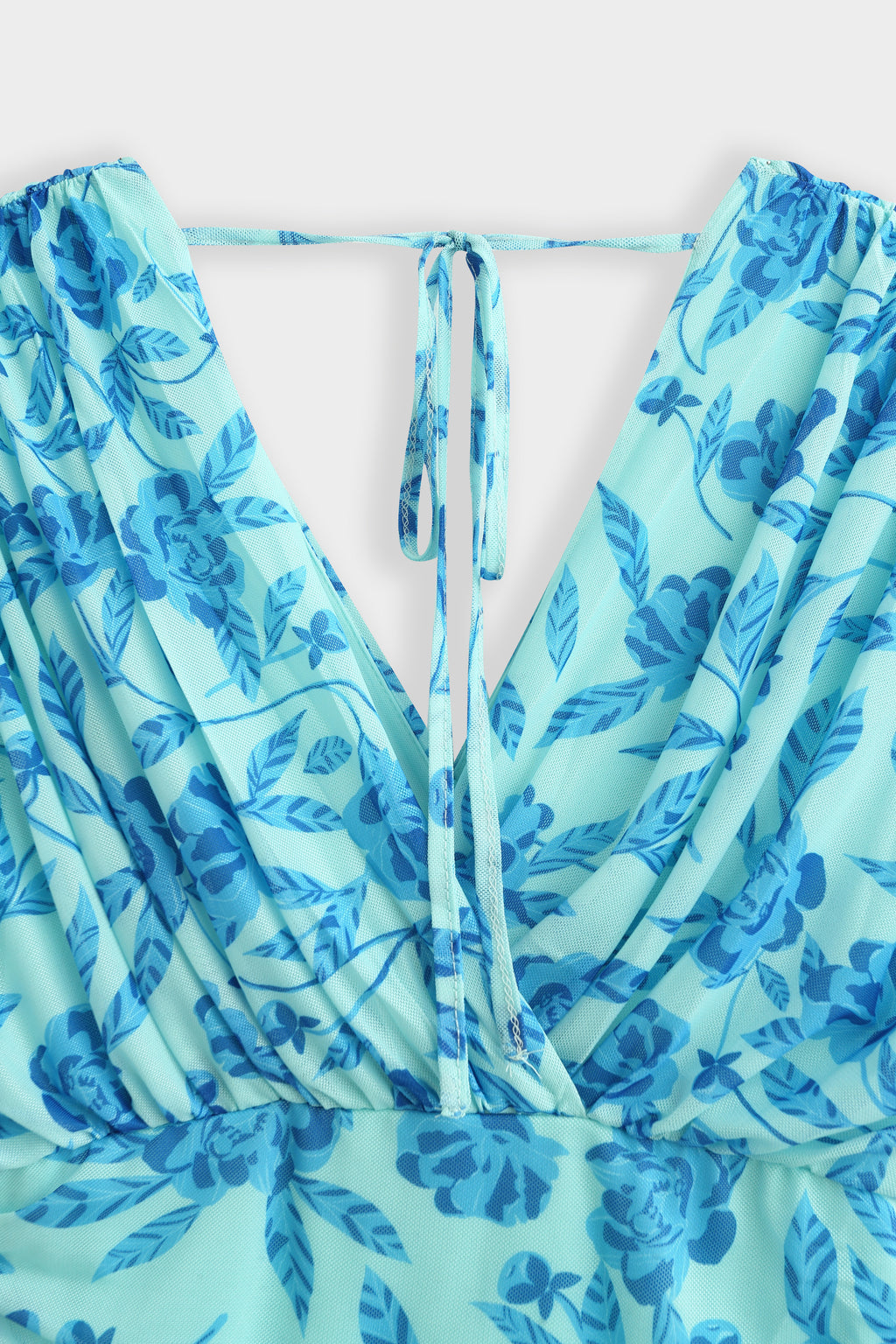 Blue Ruched Floral Dress