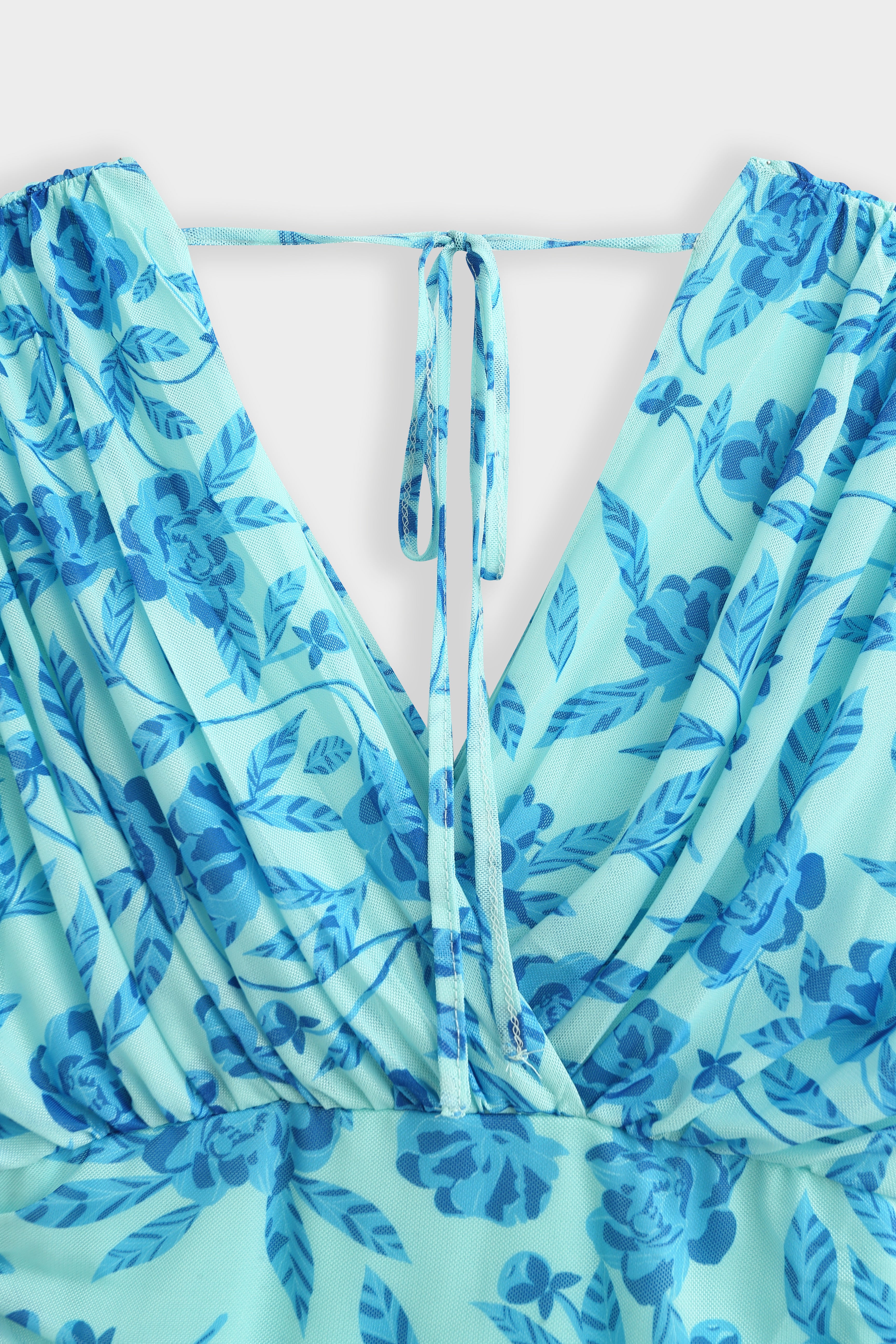 Blue Ruched Floral Dress