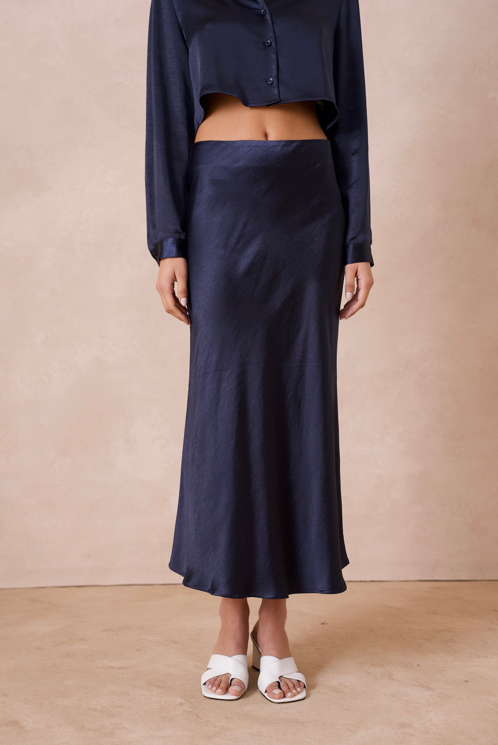 Navy Midi Slip Skirt