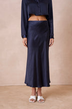 Navy Midi Slip Skirt