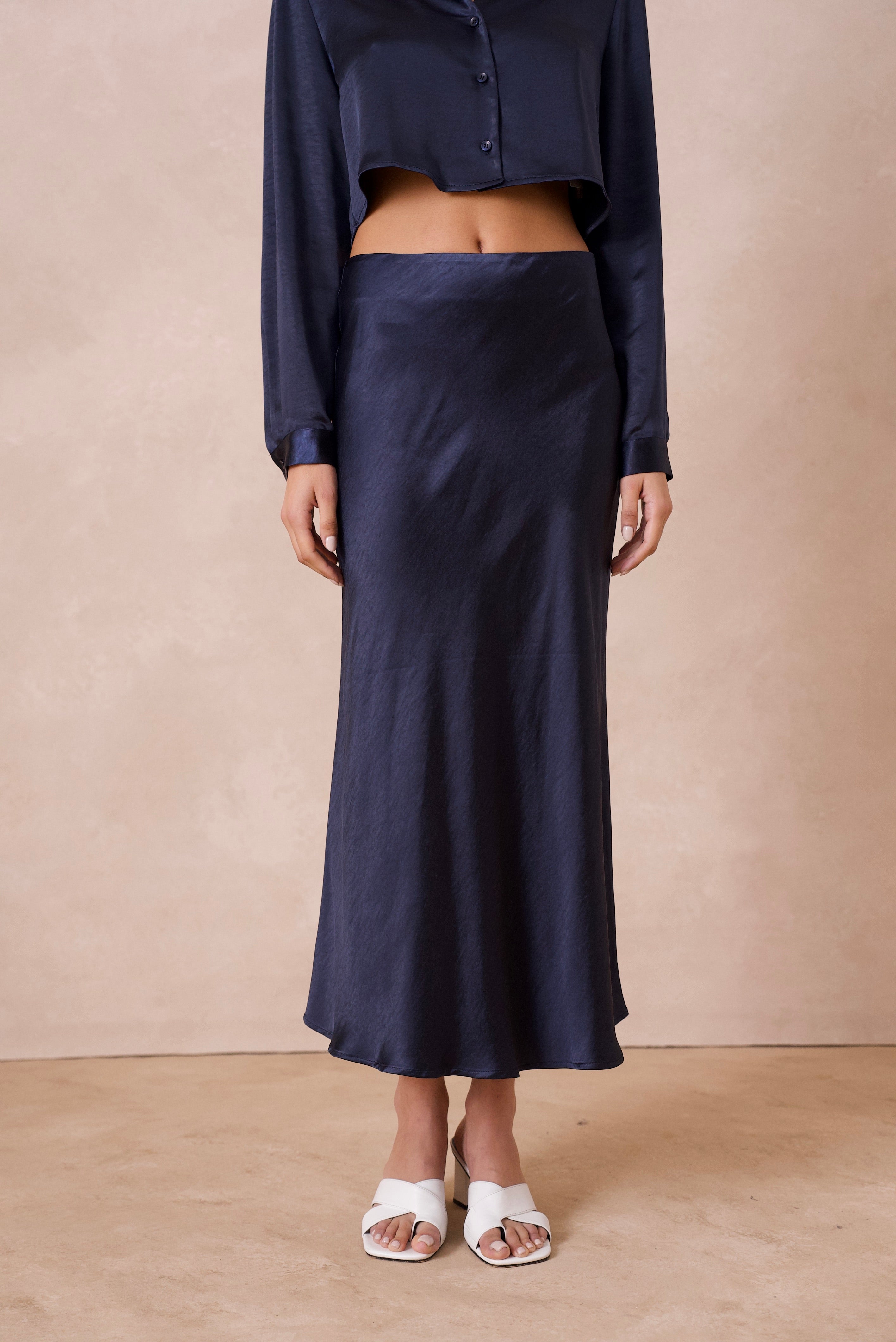 Navy Midi Slip Skirt