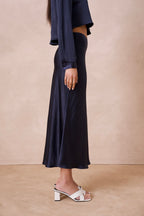 Navy Midi Slip Skirt