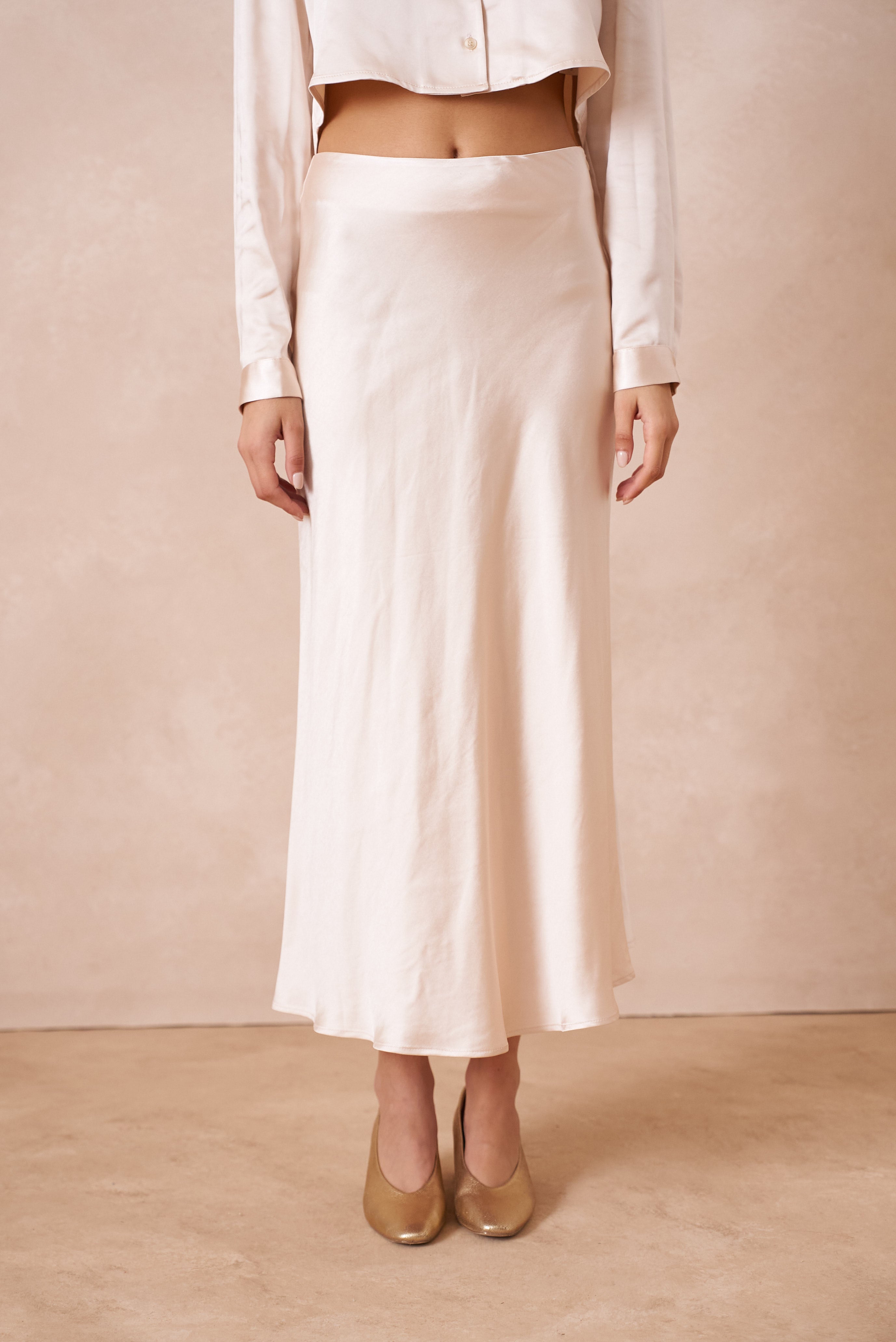 Cream Midi Slip Skirt