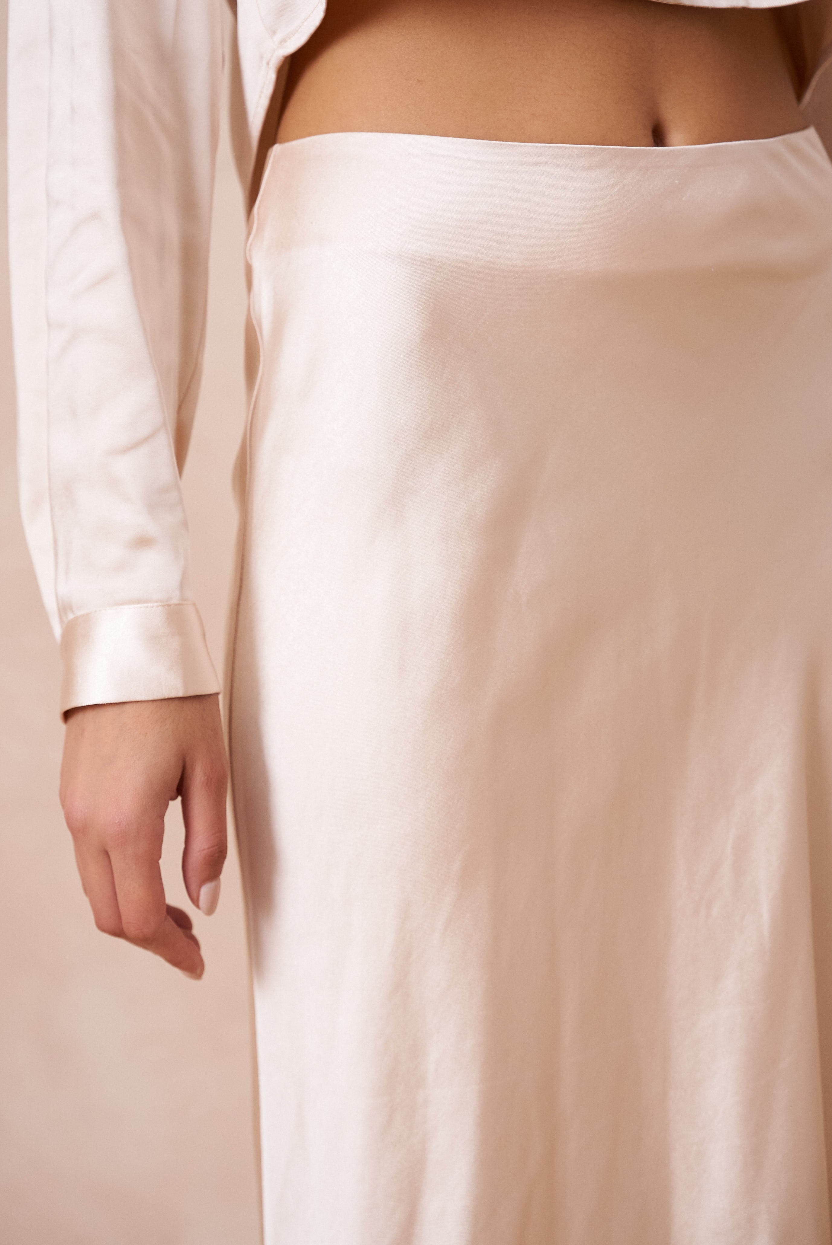 Cream Midi Slip Skirt