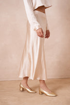 Cream Midi Slip Skirt