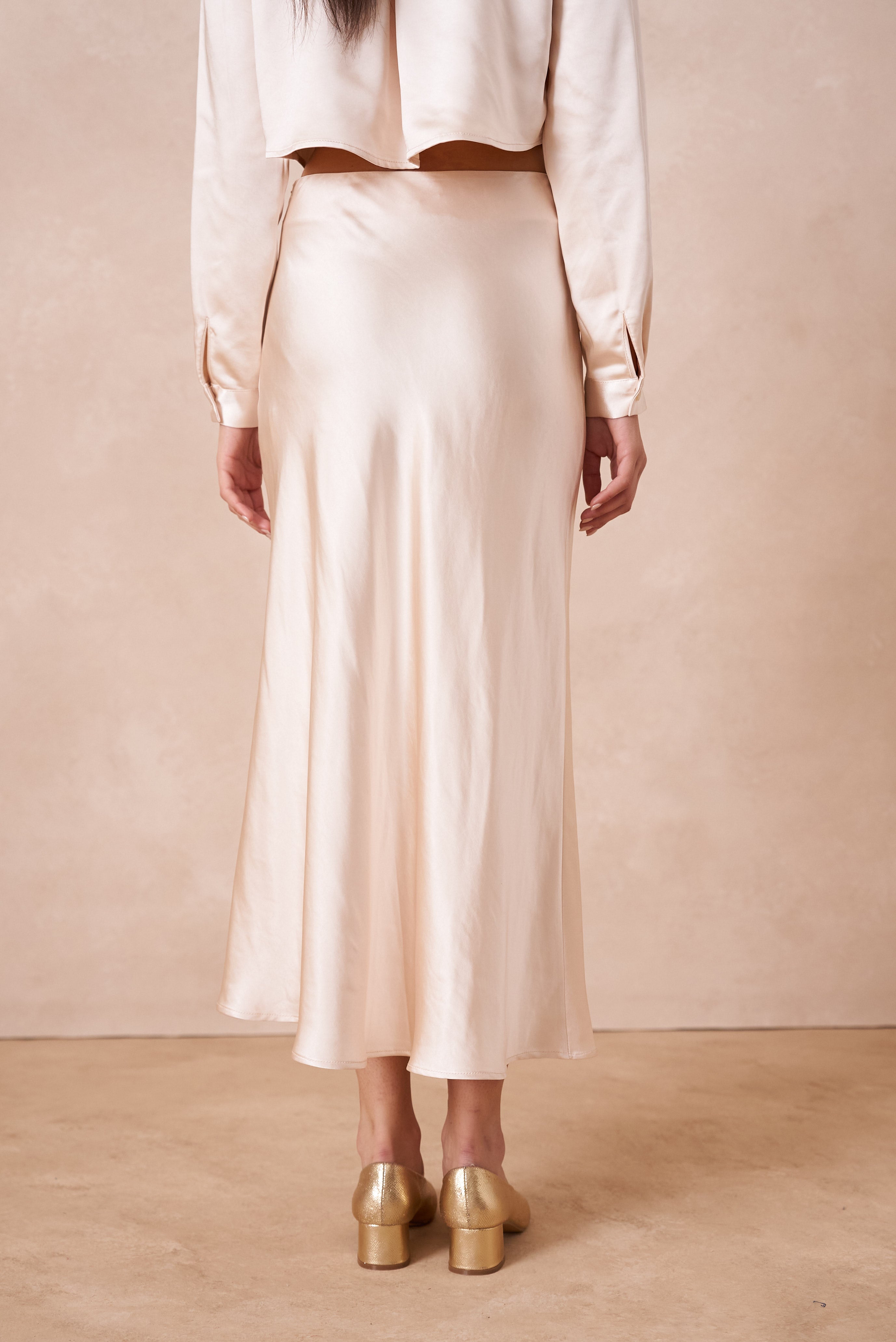 Cream Midi Slip Skirt