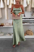 Blue Ruched Slip Dress