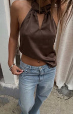 Brown Satin Halter Top