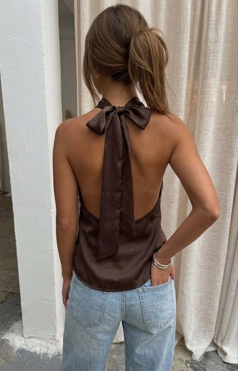 Brown Satin Halter Top