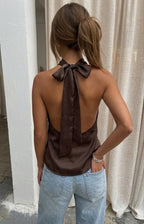 Brown Satin Halter Top