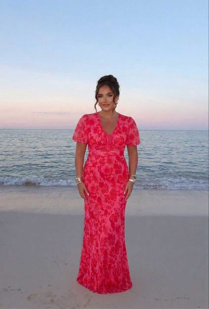 Fuchsia Floral Print Dress