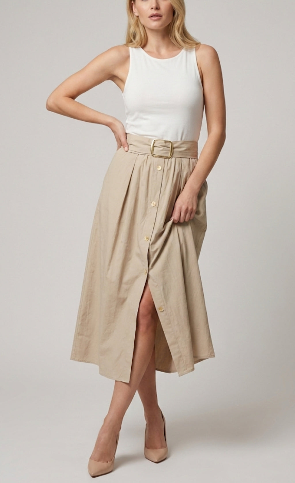 Luna Two Toned Belted Midi Dress