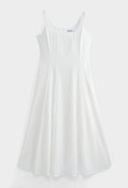 White Square Neck Flared Dress