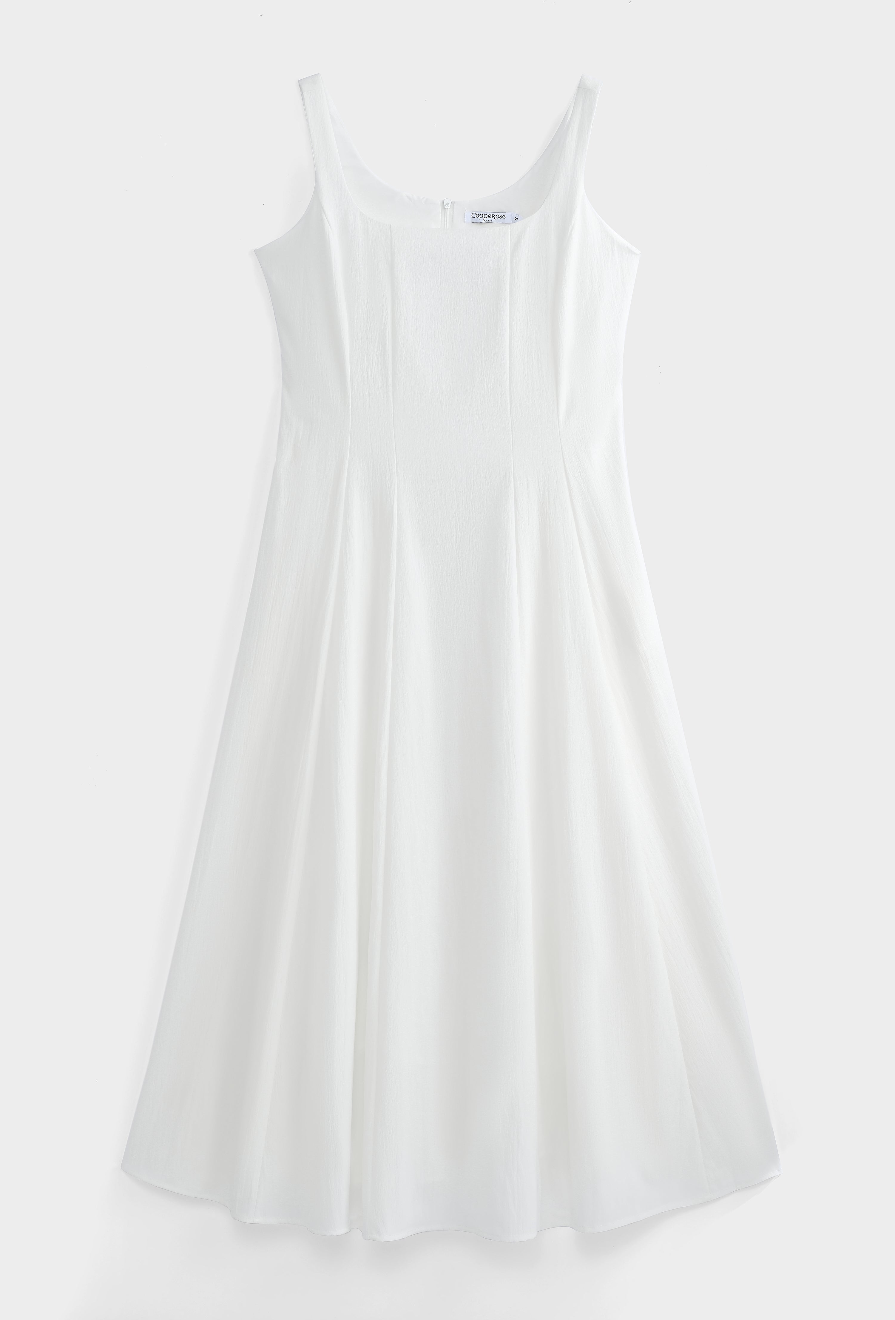 White Square Neck Flared Dress