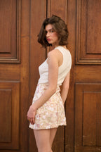 Cream Floral Sequin Mini Skirt