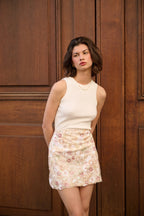 Cream Floral Sequin Mini Skirt