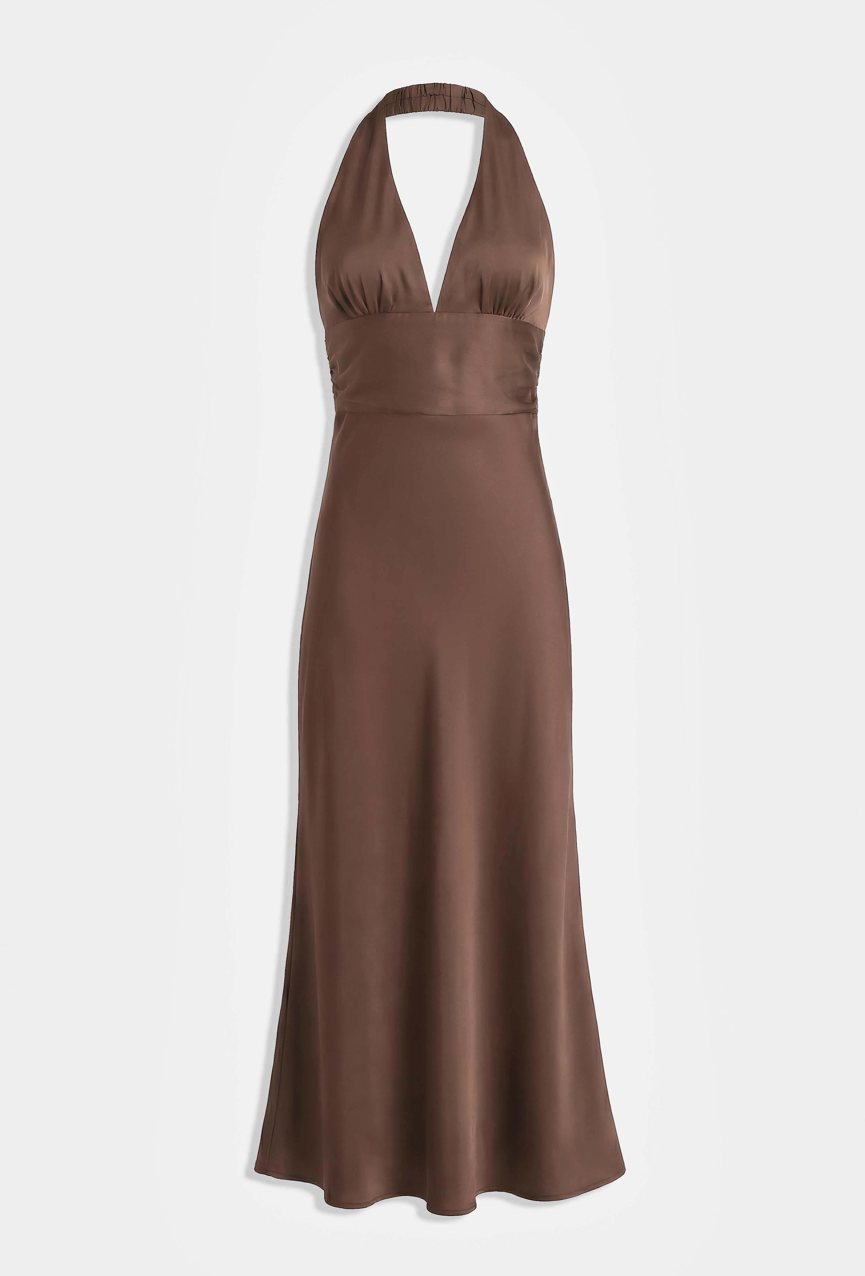 Brown Satin Halter Neck Dress