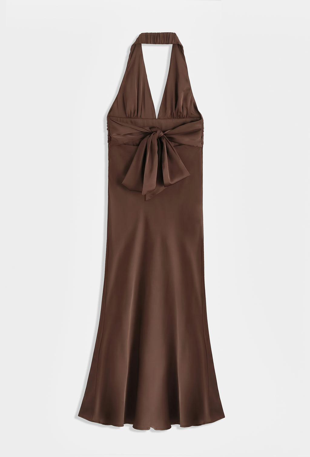 Brown Satin Halter Neck Dress