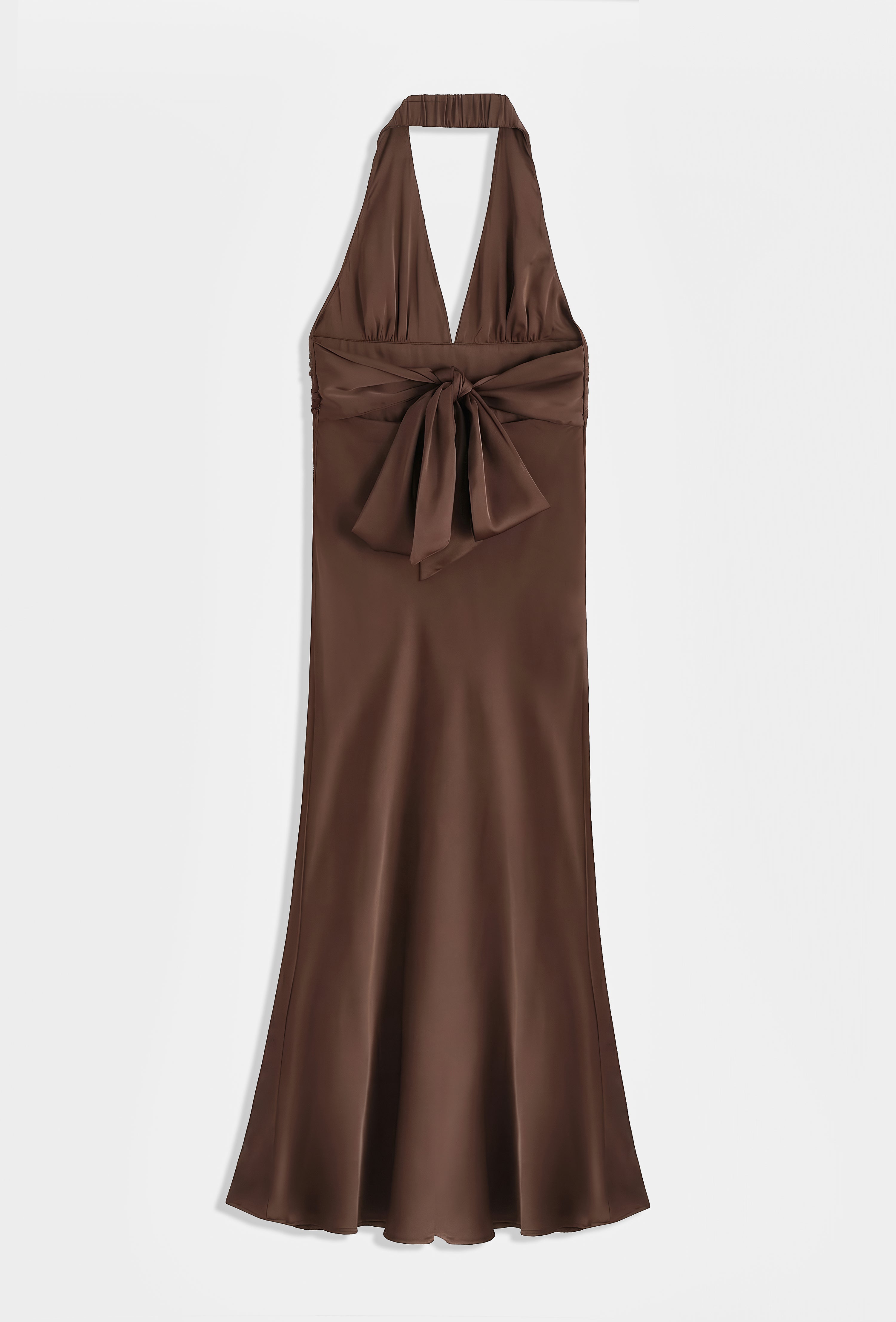 Brown Satin Halter Neck Dress