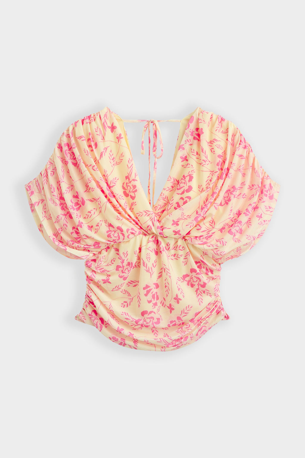 Yellow Floral Draped V Neck Top