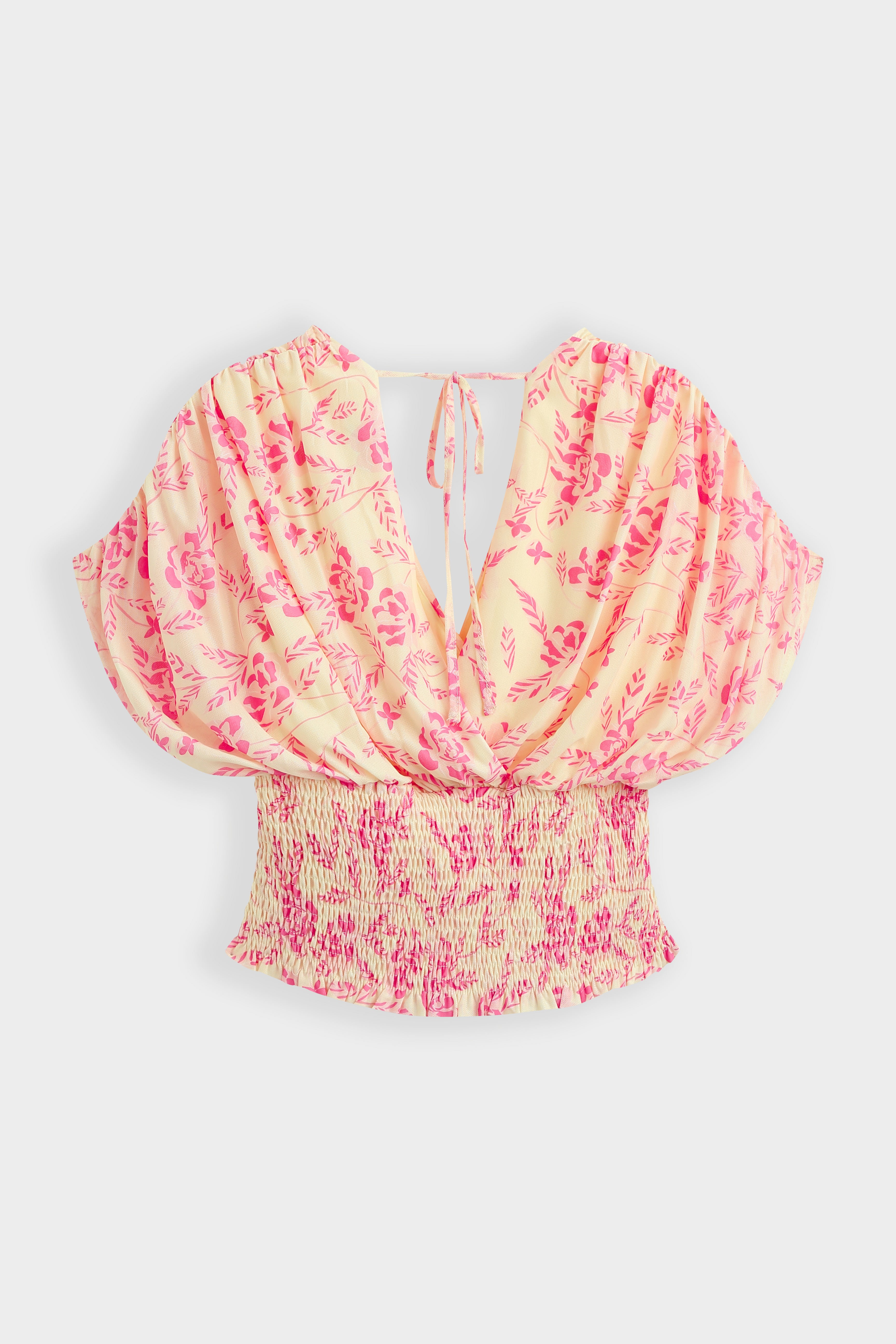 Yellow Floral Draped V Neck Top