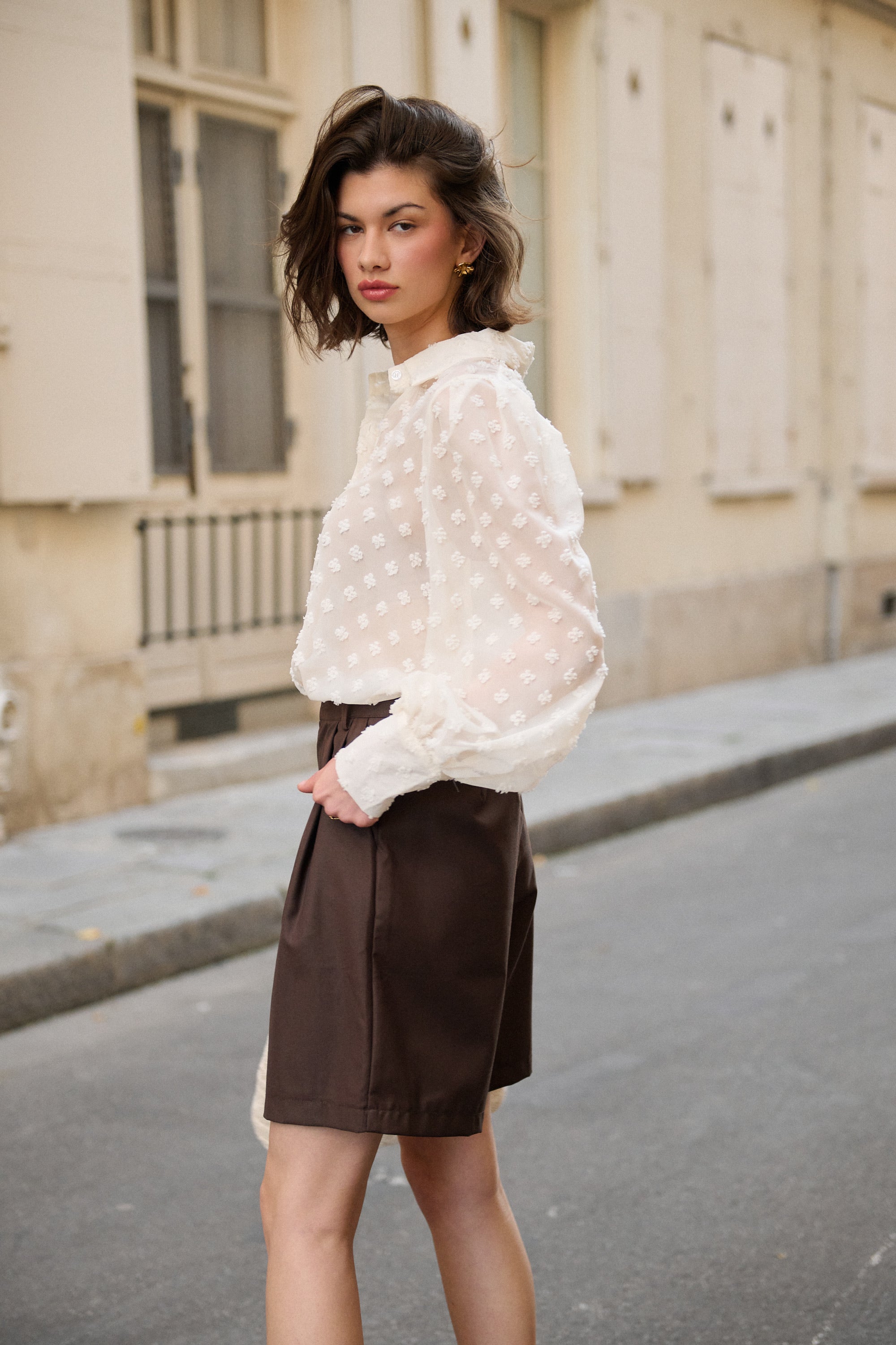 Cream Sheer Dotted Blouse