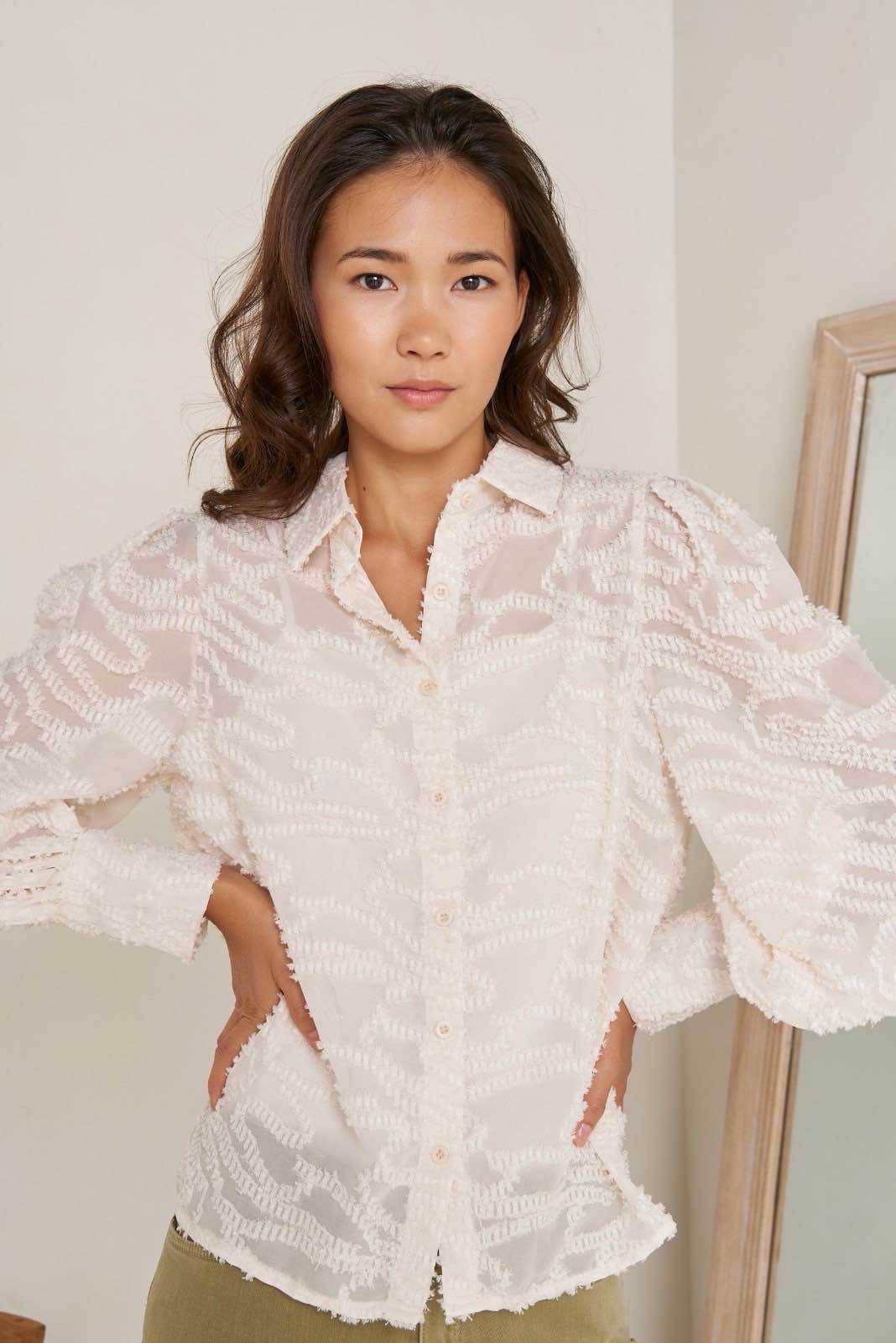 Cream Textured Sheer Blouse