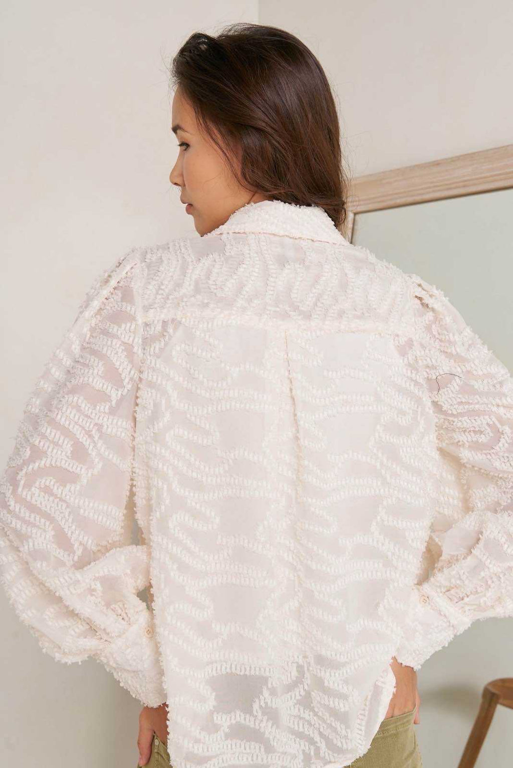 Cream Textured Sheer Blouse